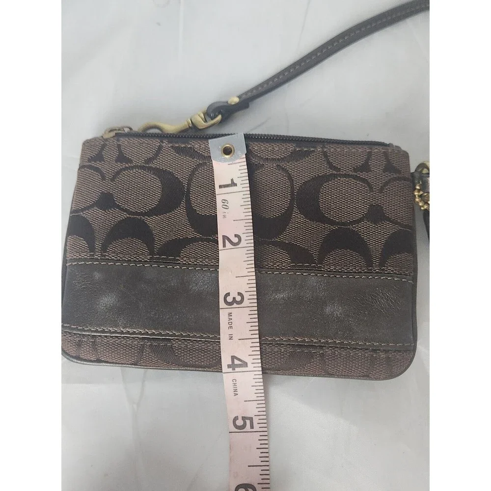 Coach F41637 Zip Wristlet wallet coin purse  In Signature Canvas dark‎ brown